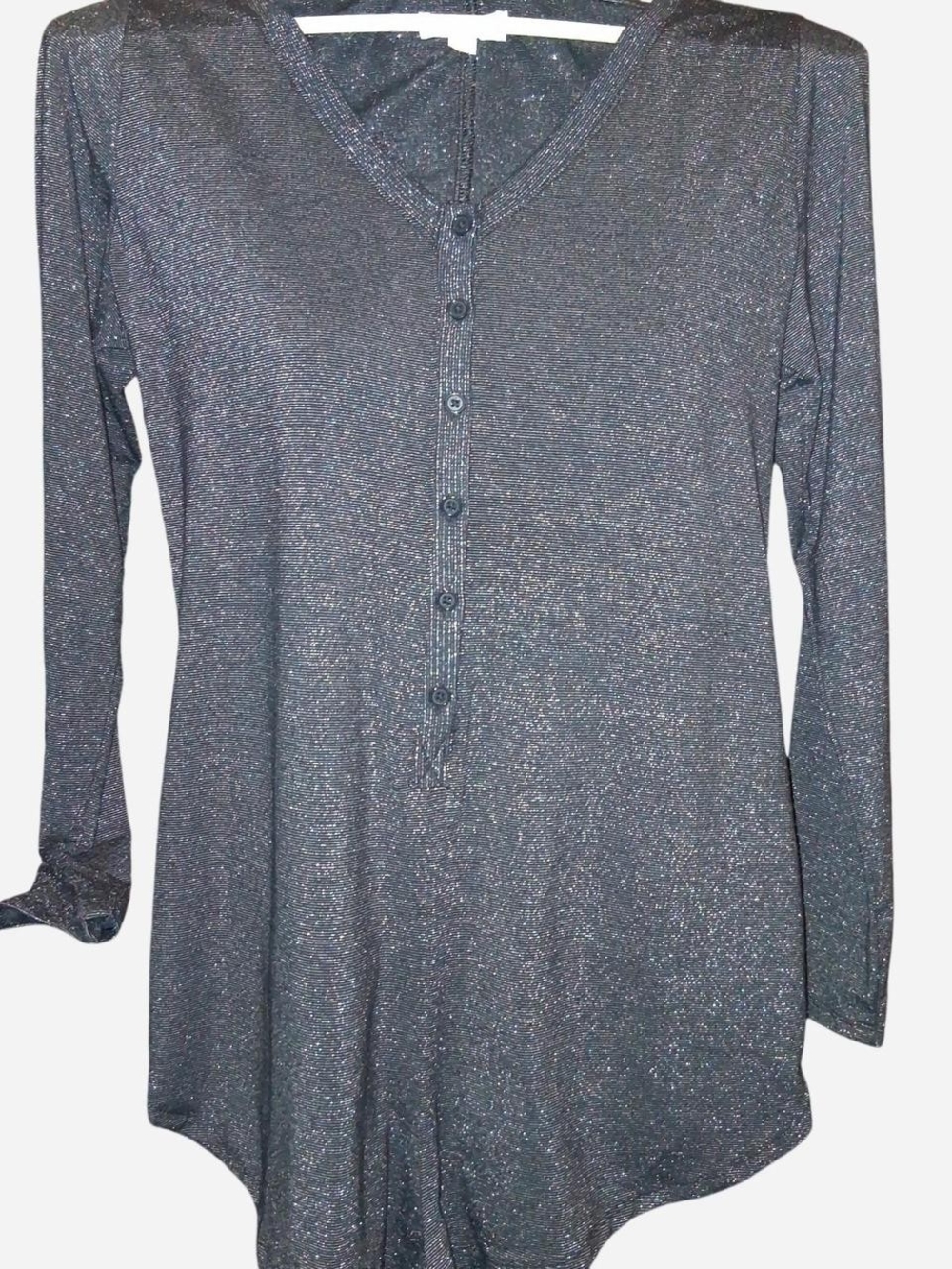 Colsie Silver-Black Metallic Long Sleeve Henley Top